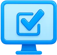 Glossy computer monitor with checkmarks symbolizing workflow integration