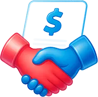 Icon of handshake with dollar sign symbol representing transparent fees