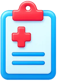 Glossy 3D checklist clipboard icon representing pre-procedure evaluation