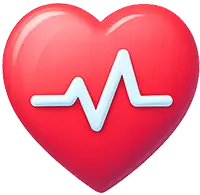 Glossy 3D hand holding heart icon symbolizing patient recovery and follow-up